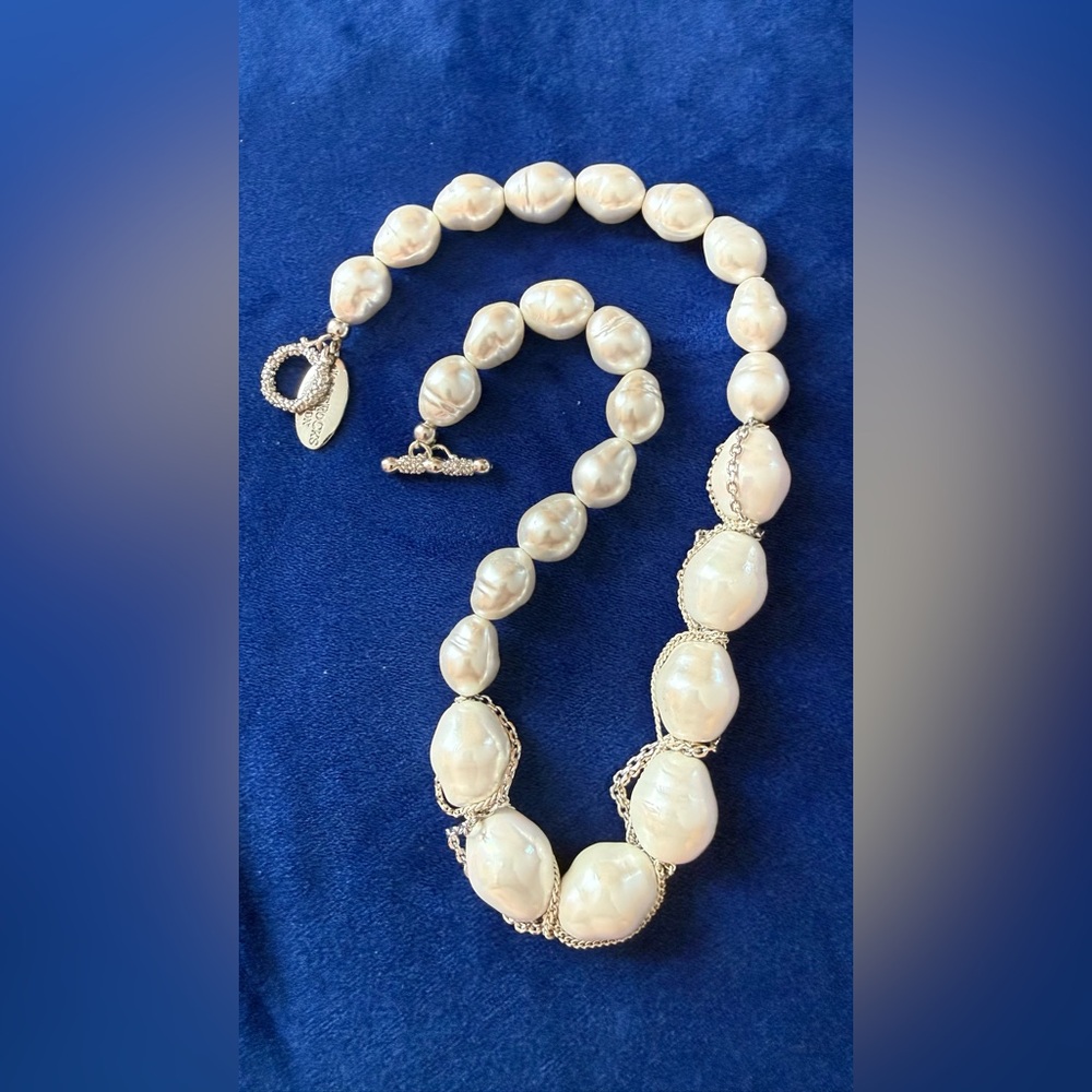 Jamie Rocks London Cream Baroque Pearl Necklace with Silver-Tone Accents